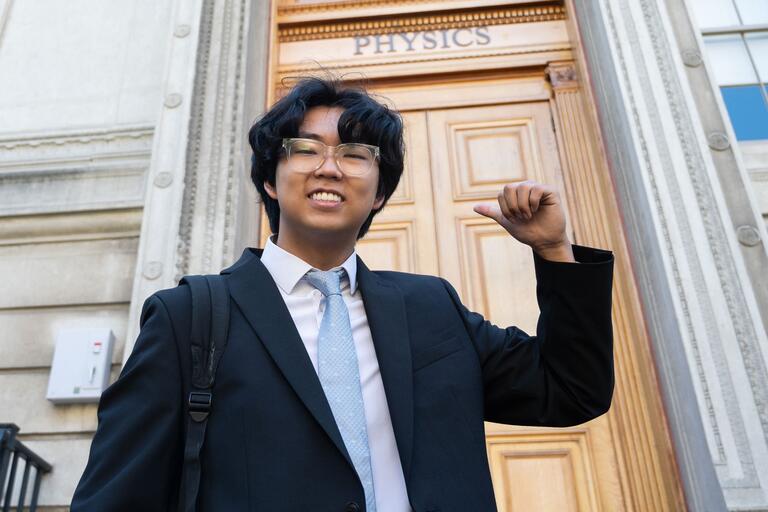 Photograph of Hong Joo Ryoo outside of Physics building