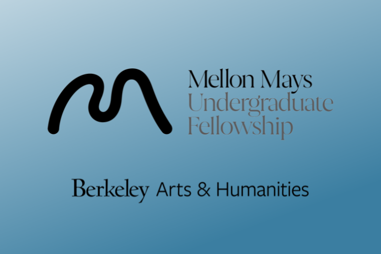 Mellon Mays Undergraduate Fellowship and Berkeley Arts & Humanities Logos against a Blue Background
