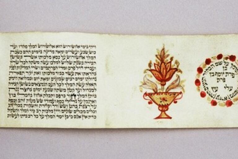 Unfurled scroll with Hebrew text