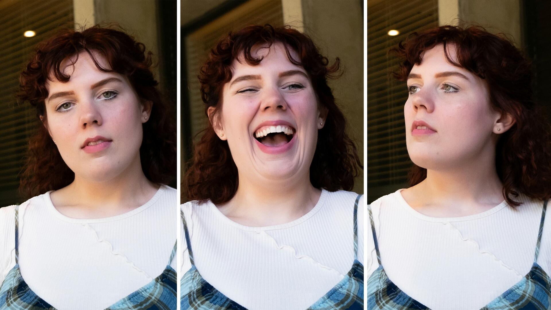Three headshots of Haley Baynard